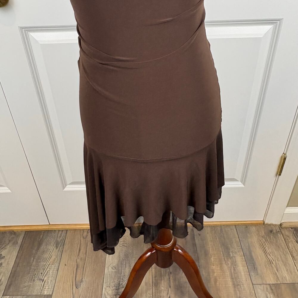 Vintage Y2K Wink Brown Sequin Dress Asymmetrical Spaghetti Strap Whimsigoth M - Picture 7 of 8